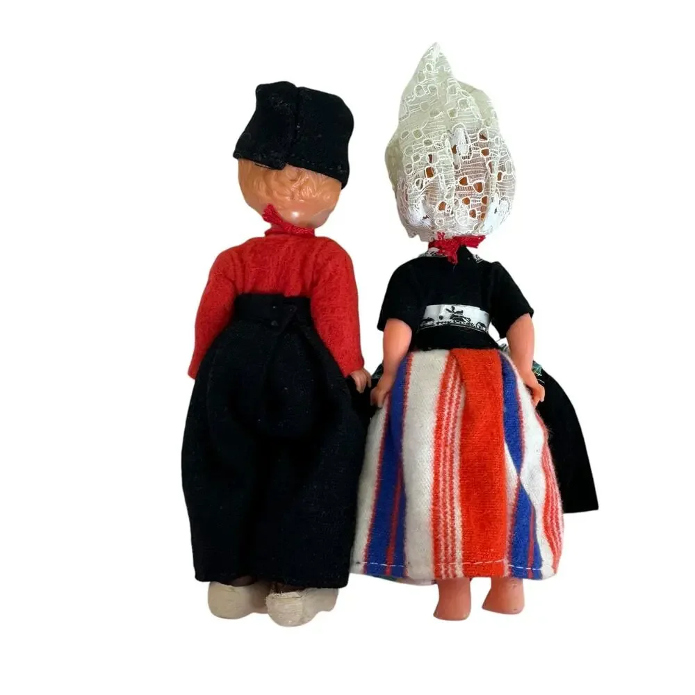 Vintage‎ Dutch Dolls Plastic With Sleeping Eyes Hand Carved Wooden Shoes 7.5